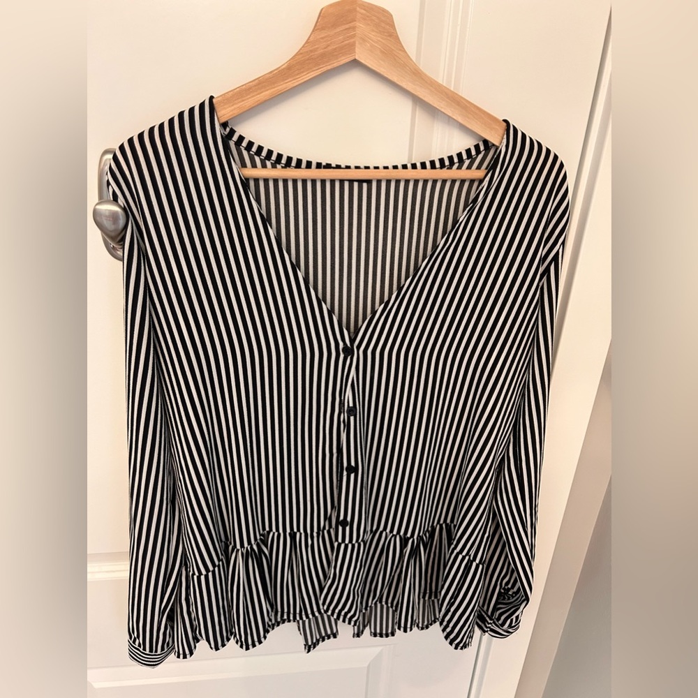 Boohoo striped blouse with ruffle detail